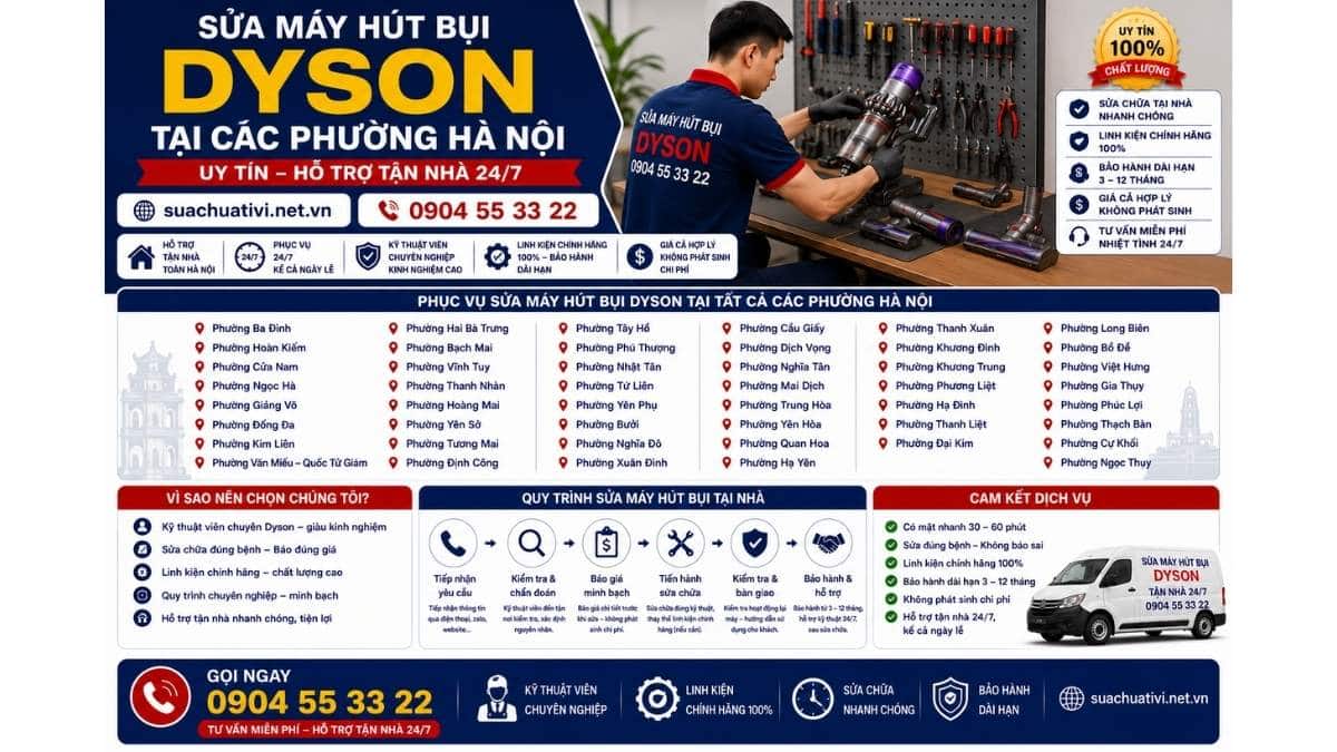 Sửa máy hút bụi Dyson tại các phường Hà Nội suachuativi.net.vn 0904 55 33 22 Uy Tín – Hỗ Trợ Tận Nhà 24/7