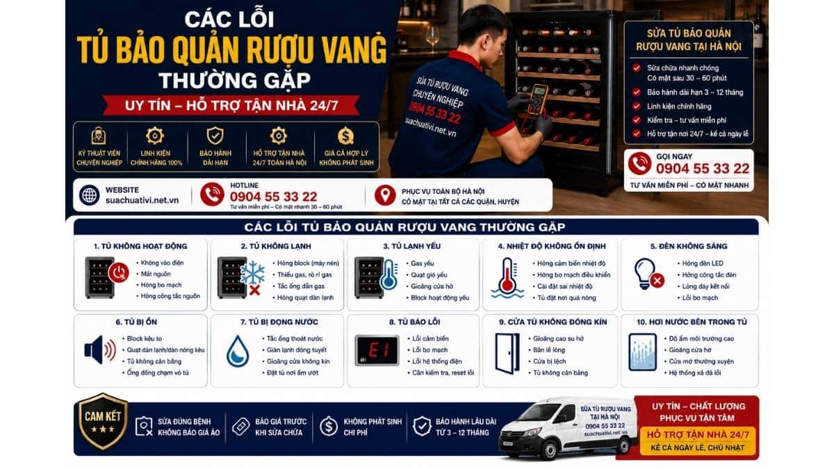 Các lỗi tủ bảo quản rượu vang thường gặp suachuativi.net.vn 0904 55 33 22 Uy Tín – Hỗ Trợ Tận Nhà 24/7