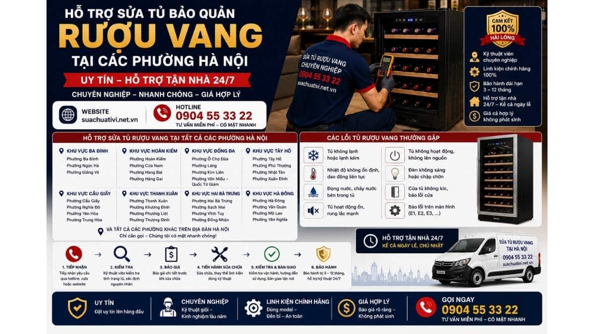 Hỗ trợ sửa tủ bảo quản rượu vang tại các phường Hà Nội suachuativi.net.vn 0904 55 33 22 Uy Tín – Hỗ Trợ Tận Nhà 24/7