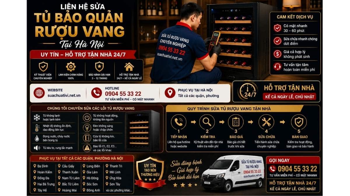 Liên hệ sửa tủ bảo quản rượu vang tại Hà Nội suachuativi.net.vn 0904 55 33 22 Uy Tín – Hỗ Trợ Tận Nhà 24/7