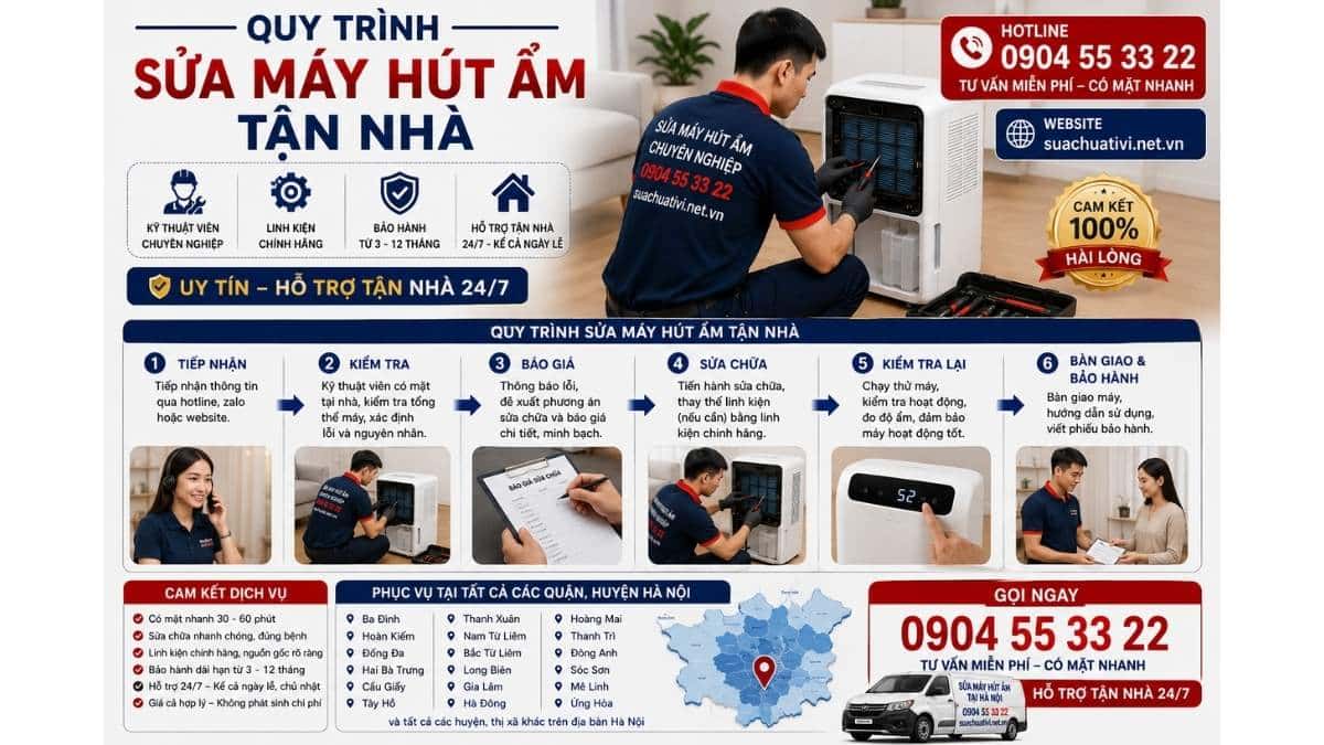 Quy trình sửa máy hút ẩm tận nhà suachuativi.net.vn 0904 55 33 22 Uy Tín – Hỗ Trợ Tận Nhà 24/7