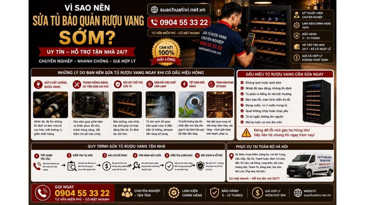 Vì sao nên sửa tủ bảo quản rượu vang sớm suachuativi.net.vn 0904 55 33 22 Uy Tín – Hỗ Trợ Tận Nhà 24/7