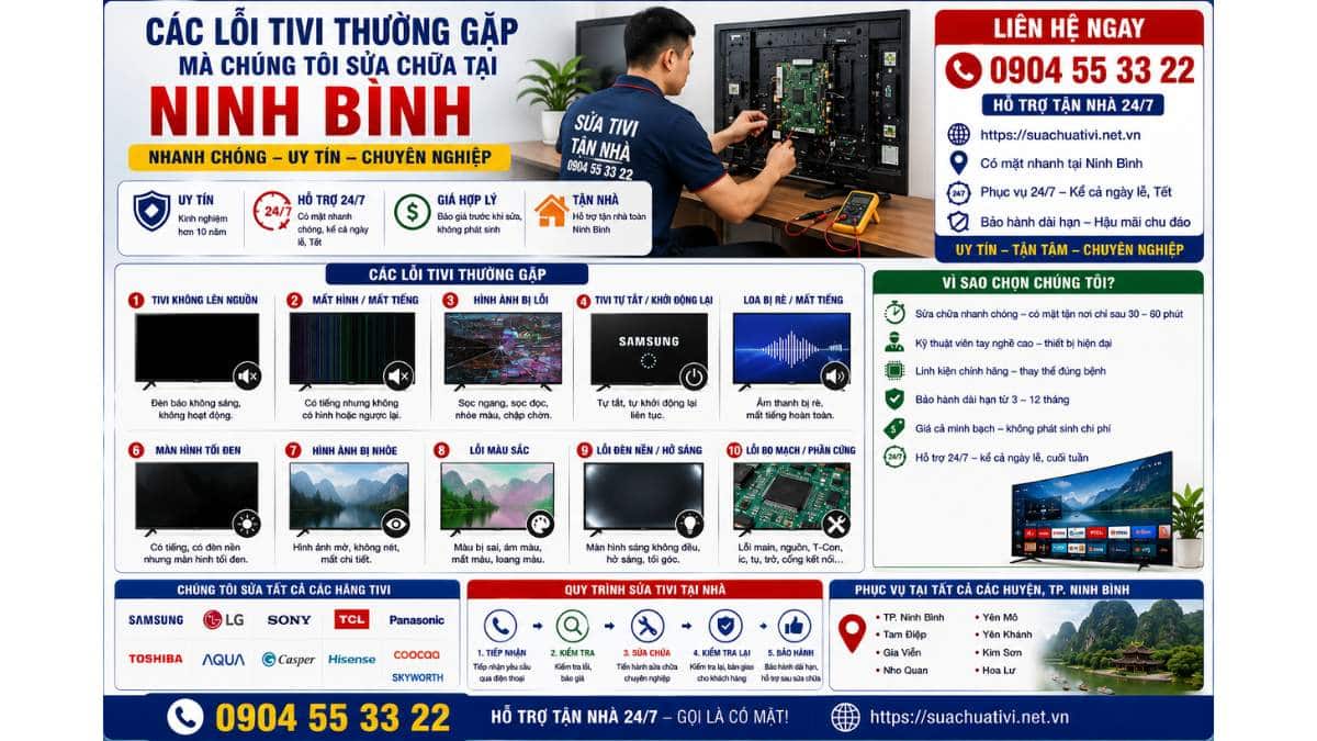 Các Lỗi Tivi Thường Gặp Mà Chúng Tôi Sửa Chữa Tại Ninh Bình Nhanh Chóng, Uy Tín https://suachuativi.net.vn 0904 55 33 22