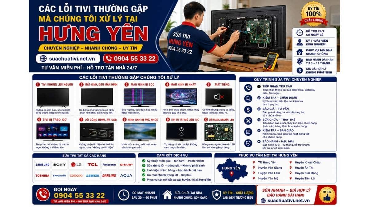 Các Lỗi Tivi Thường Gặp Mà Chúng Tôi Xử Lý Tại Hưng Yên Chuyên Nghiệp, Nhanh Chóng suachuativi.net.vn 0904 55 33 22 Uy Tín