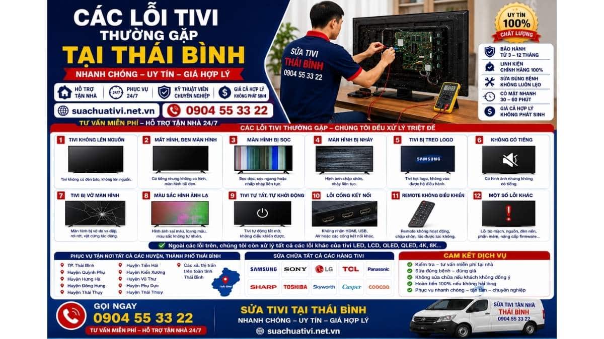 Các Lỗi Tivi Thường Gặp Tại Thái Bình Nhanh Chóng, Uy Tín suachuativi.net.vn 0904 55 33 22