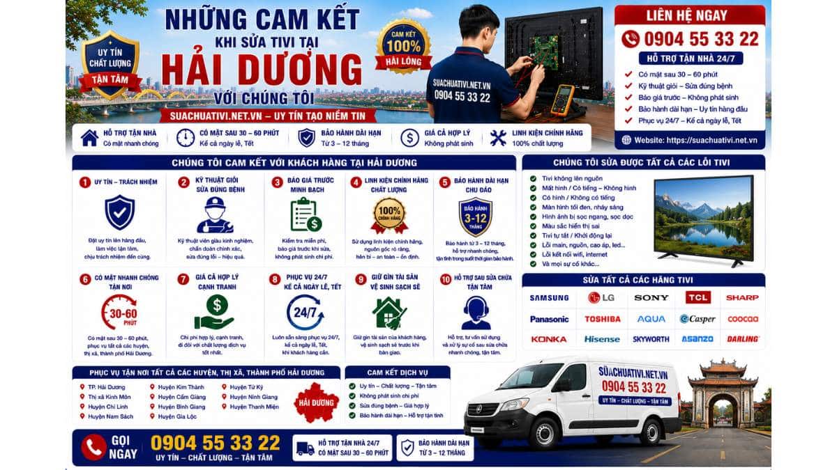 Những cam kết khi sửa tivi tại Hải Dương với chúng tôi suachuativi.net.vn 0904 55 33 22