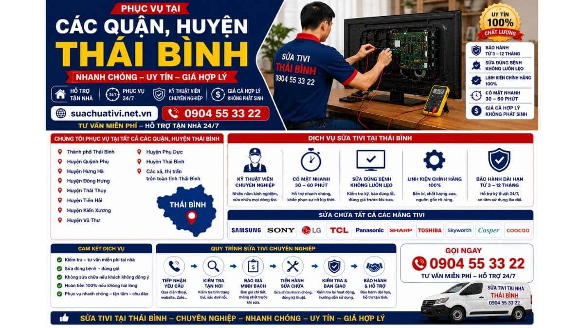 Phục Vụ Tại Các Quận, Huyện Thái Bình Nhanh Chóng, Uy Tín suachuativi.net.vn 0904 55 33 22