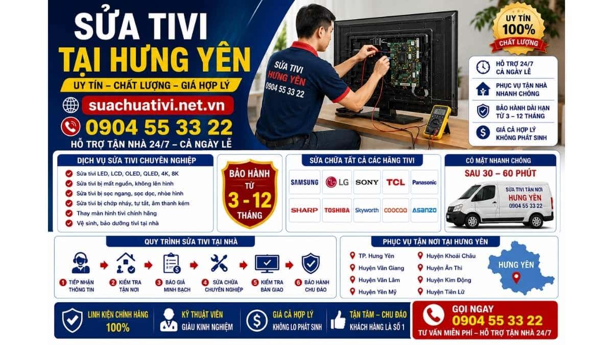 Sửa Tivi Tại Hưng Yên suachuativi.net.vn 0904 55 33 22 Uy Tín – Hỗ Trợ Tận Nhà 24/7