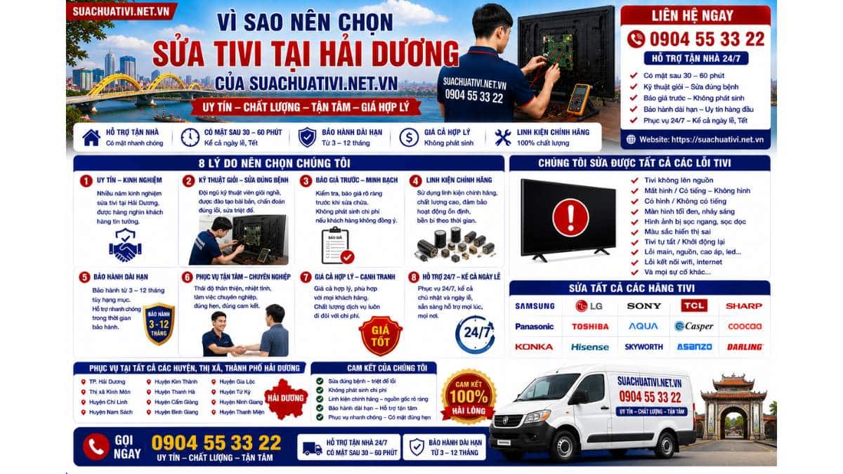 Vì sao nên chọn sửa tivi tại Hải Dương của suachuativi.net.vn 0904 55 33 22