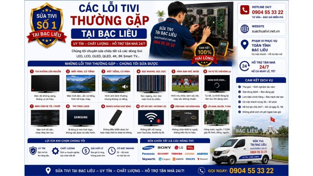 Các Lỗi Tivi Thường Gặp Tại Bạc Liêu suachuativi.net.vn 0904 55 33 22 Uy Tín – Hỗ Trợ Tận Nhà 24/7