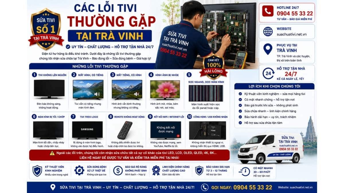 Các Lỗi Tivi Thường Gặp Tại Trà Vinh suachuativi.net.vn 0904 55 33 22 Uy Tín – Hỗ Trợ Tận Nhà 24/7