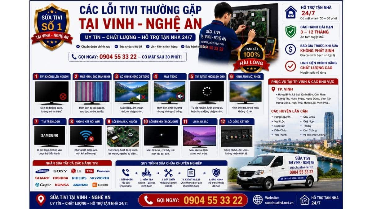 Các Lỗi Tivi Thường Gặp Tại Vinh Nghệ An suachuativi.net.vn 0904 55 33 22 Uy Tín – Hỗ Trợ Tận Nhà 24/7