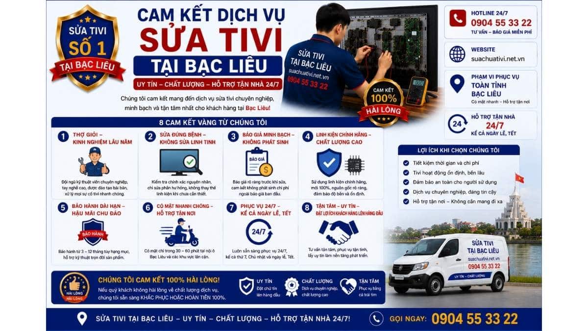 Cam Kết Dịch Vụ Sửa Tivi Tại Bạc Liêu suachuativi.net.vn 0904 55 33 22 Uy Tín – Hỗ Trợ Tận Nhà 24/7