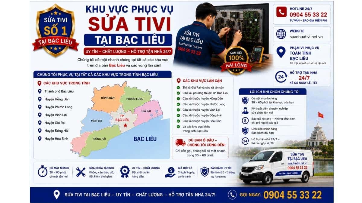Khu Vực Phục Vụ Sửa Tivi Tại Bạc Liêu suachuativi.net.vn 0904 55 33 22 Uy Tín – Hỗ Trợ Tận Nhà 24/7