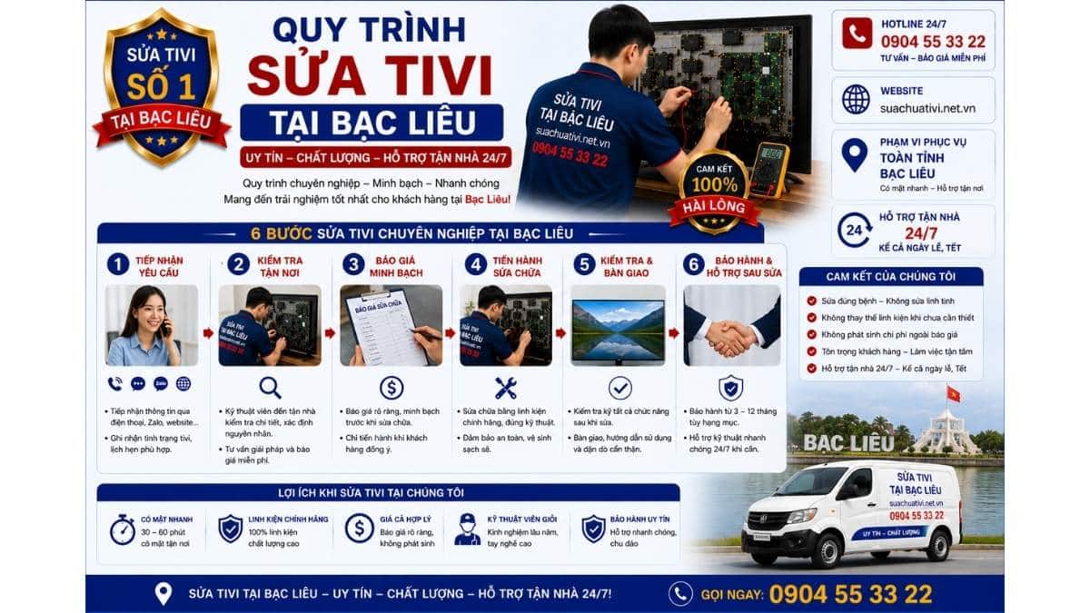 Quy Trình Sửa Tivi Tại Bạc Liêu suachuativi.net.vn 0904 55 33 22 Uy Tín – Hỗ Trợ Tận Nhà 24/7