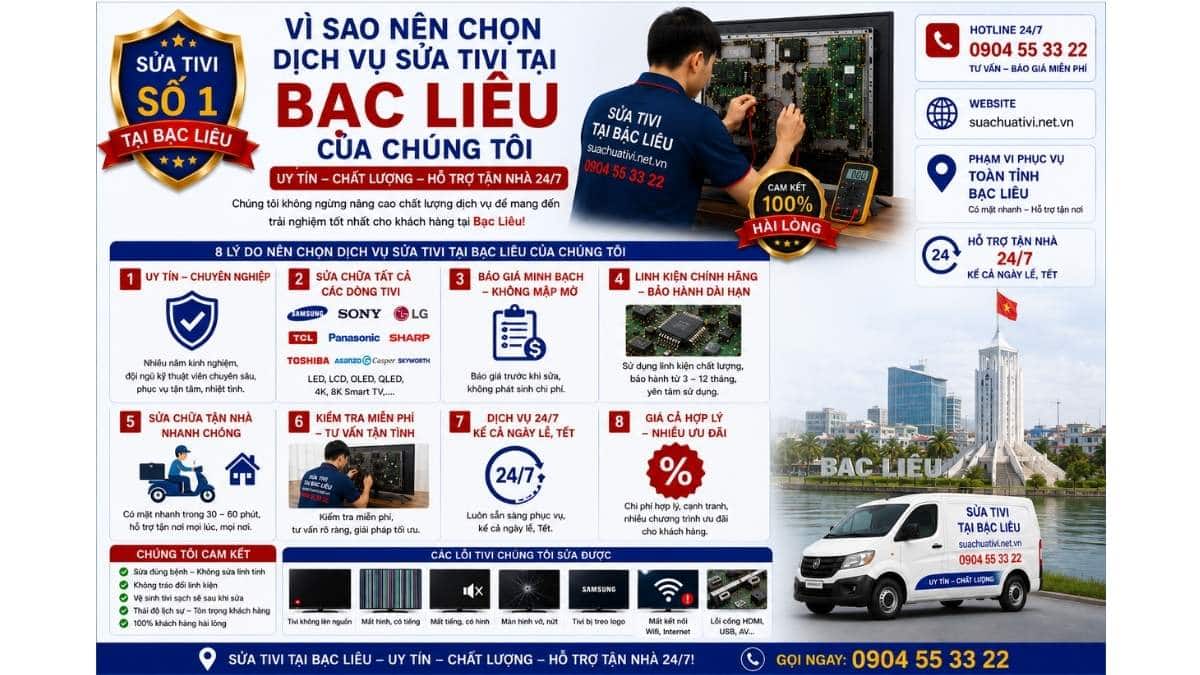 Vì Sao Nên Chọn Dịch Vụ Sửa Tivi Tại Bạc Liêu Của Chúng Tôi suachuativi.net.vn 0904 55 33 22 Uy Tín – Hỗ Trợ Tận Nhà 24/7