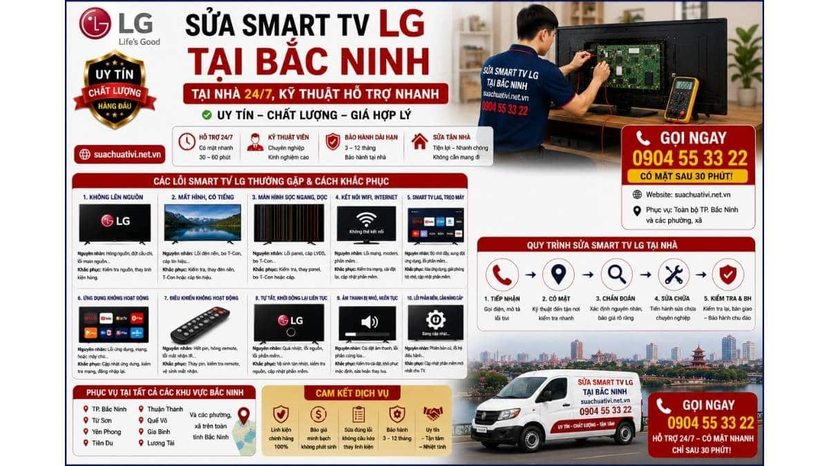 Sửa Smart TV LG Tại Bắc Ninh Tại Nhà 24/7, Kỹ Thuật Hỗ Trợ Nhanh suachuativi.net.vn 0904 55 33 22 Uy Tín
